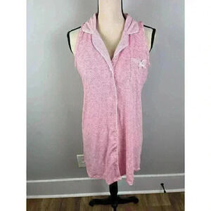 Vtg Laura Ashley Babydoll Nightgown Sleeveless Button Front Collared Bow Pink M